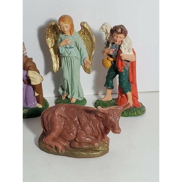 ANTIQUE 1940S COMPOSITION NATIVITY FIGURINE set of 10 pieces 5" Italy Hand Paint - Picture 5 of 7